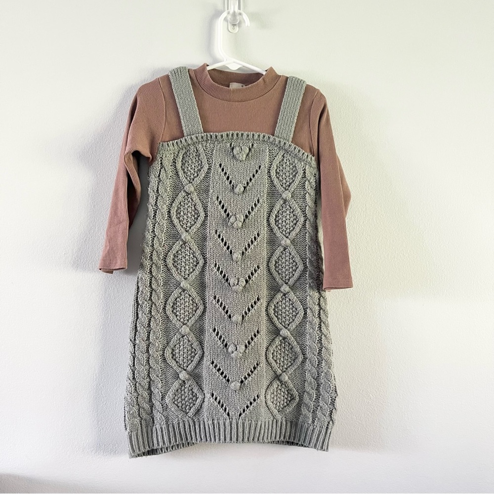 Petit Main Toddler Dress Chunky Knit w Faux Shirt Attached Chunky Knit Green 3Yr
